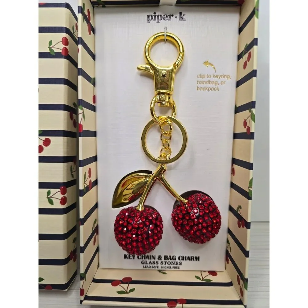 Piper K Cherries Glass Stone Bag Charm and Key Chain Accessory - NEW - Picture 7 of 7